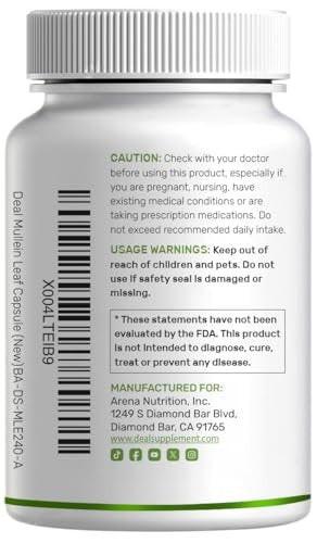 DEAL SUPPLEMENT Mullein Leaf Extract 240 Veggie Capsules – 4 Month Supply – Non-GMO, Vegan - görsel 7