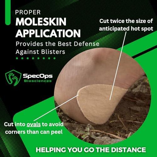 SpecOps Biosciences Thin Athletic Moleskin - Veteran Combat Medic Engineered Blister Prevention | Champion-Proven Premium Mole Skin for Running, Hiking - 2" x 16 ft Roll - görsel 9