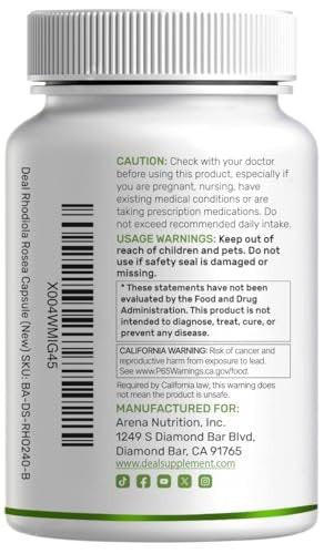 DEAL SUPPLEMENT Rhodiola Rosea with Ashwagandha, 240 Veggie Capsules – Rhodiola Rosea Supplement – Rhodiola & Ashwagandha Blend – Non-GMO