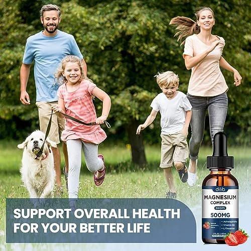 dilib Triple Magnesium Complex Supplement - Magnesium Glycinate, Citrate, Malate Liquid Drops 500mg with Ashwagandha, L-Theanine, Vitamin B6 for Stress Relief, Sleep, Muscle Support - Strawberry Flavor - görsel 13