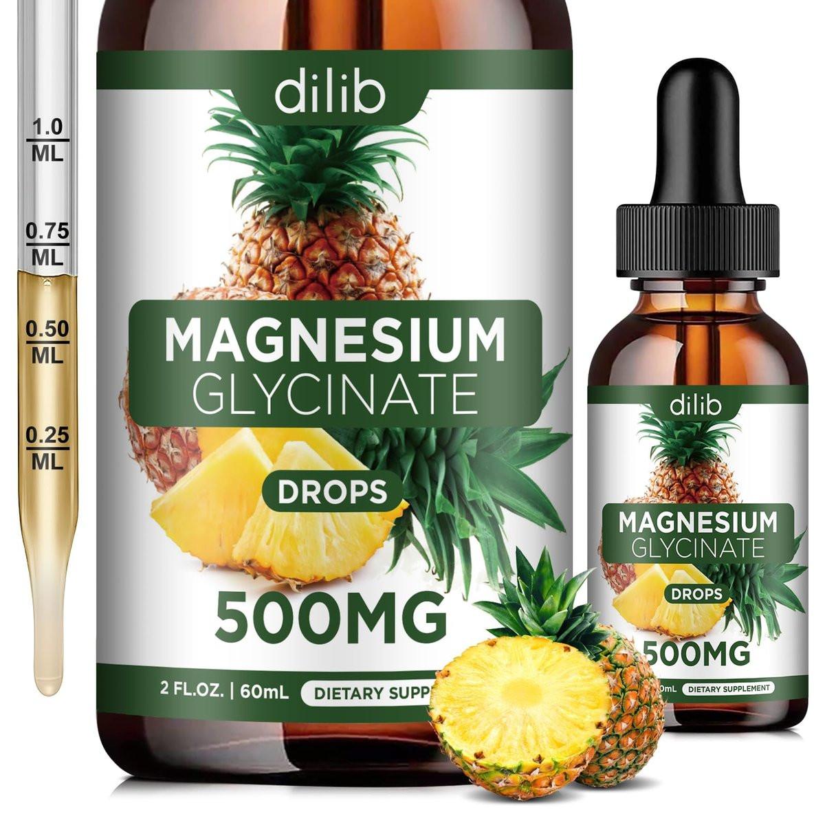 Magnesium Glycinate Supplement, Liquid Magnesium Glycinate Liquid Drops 500mg - Support Stress Relief, Relaxation, Mood, Sleep, Bone & Muscle - 2 Fl Oz, Vegan, Pineapple Flavor - görsel 1