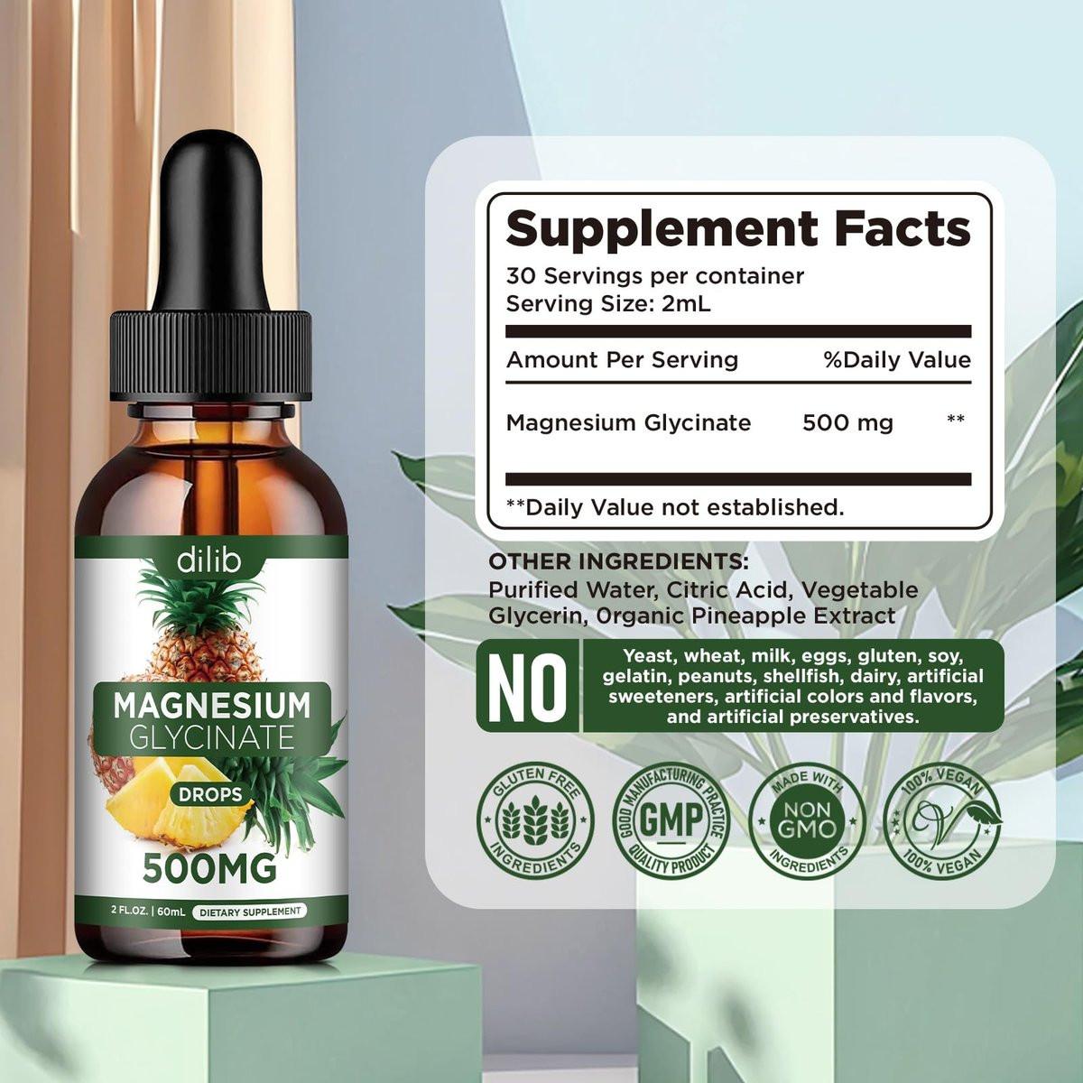 Magnesium Glycinate Supplement, Liquid Magnesium Glycinate Liquid Drops 500mg - Support Stress Relief, Relaxation, Mood, Sleep, Bone & Muscle - 2 Fl Oz, Vegan, Pineapple Flavor - görsel 13