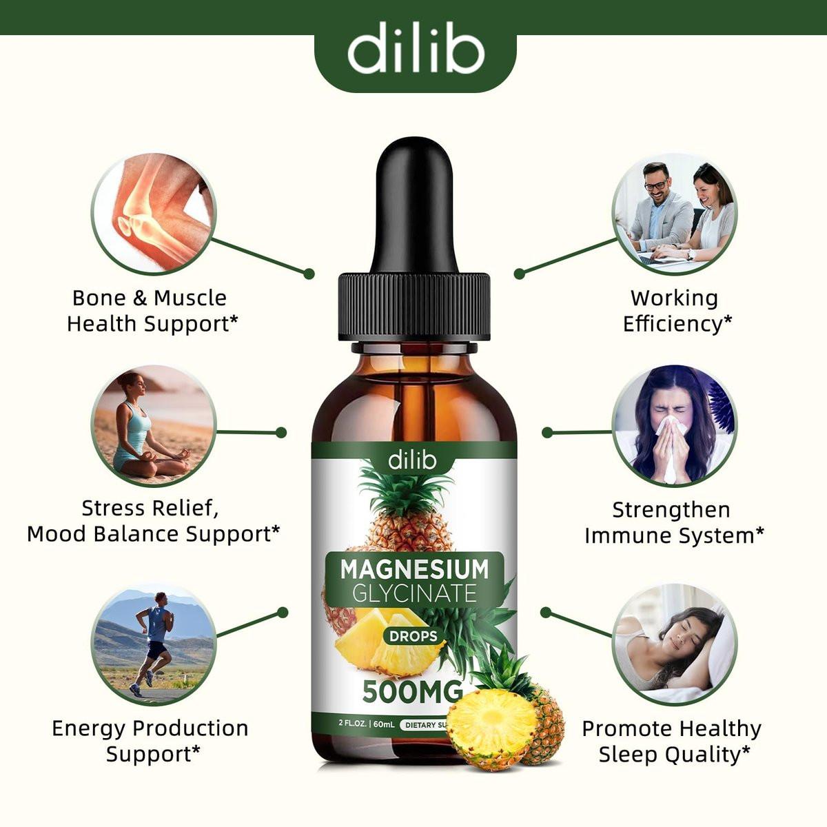 Magnesium Glycinate Supplement, Liquid Magnesium Glycinate Liquid Drops 500mg - Support Stress Relief, Relaxation, Mood, Sleep, Bone & Muscle - 2 Fl Oz, Vegan, Pineapple Flavor - görsel 5