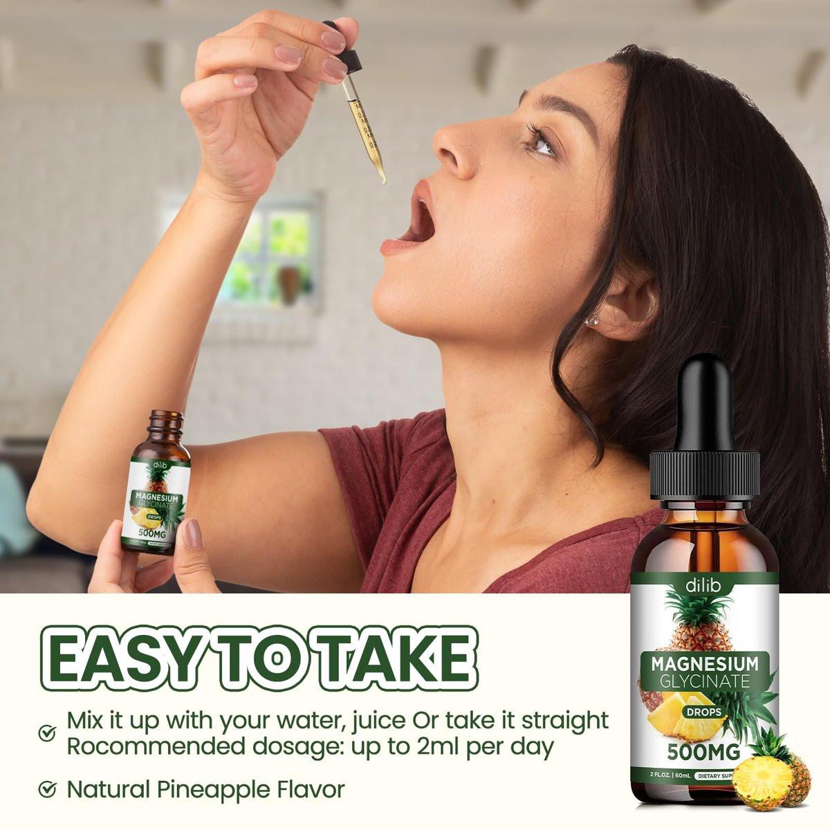 Magnesium Glycinate Supplement, Liquid Magnesium Glycinate Liquid Drops 500mg - Support Stress Relief, Relaxation, Mood, Sleep, Bone & Muscle - 2 Fl Oz, Vegan, Pineapple Flavor - görsel 11