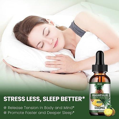 Magnesium Glycinate Supplement, Liquid Magnesium Glycinate Liquid Drops 500mg - Support Stress Relief, Relaxation, Mood, Sleep, Bone & Muscle - 2 Fl Oz, Vegan, Pineapple Flavor