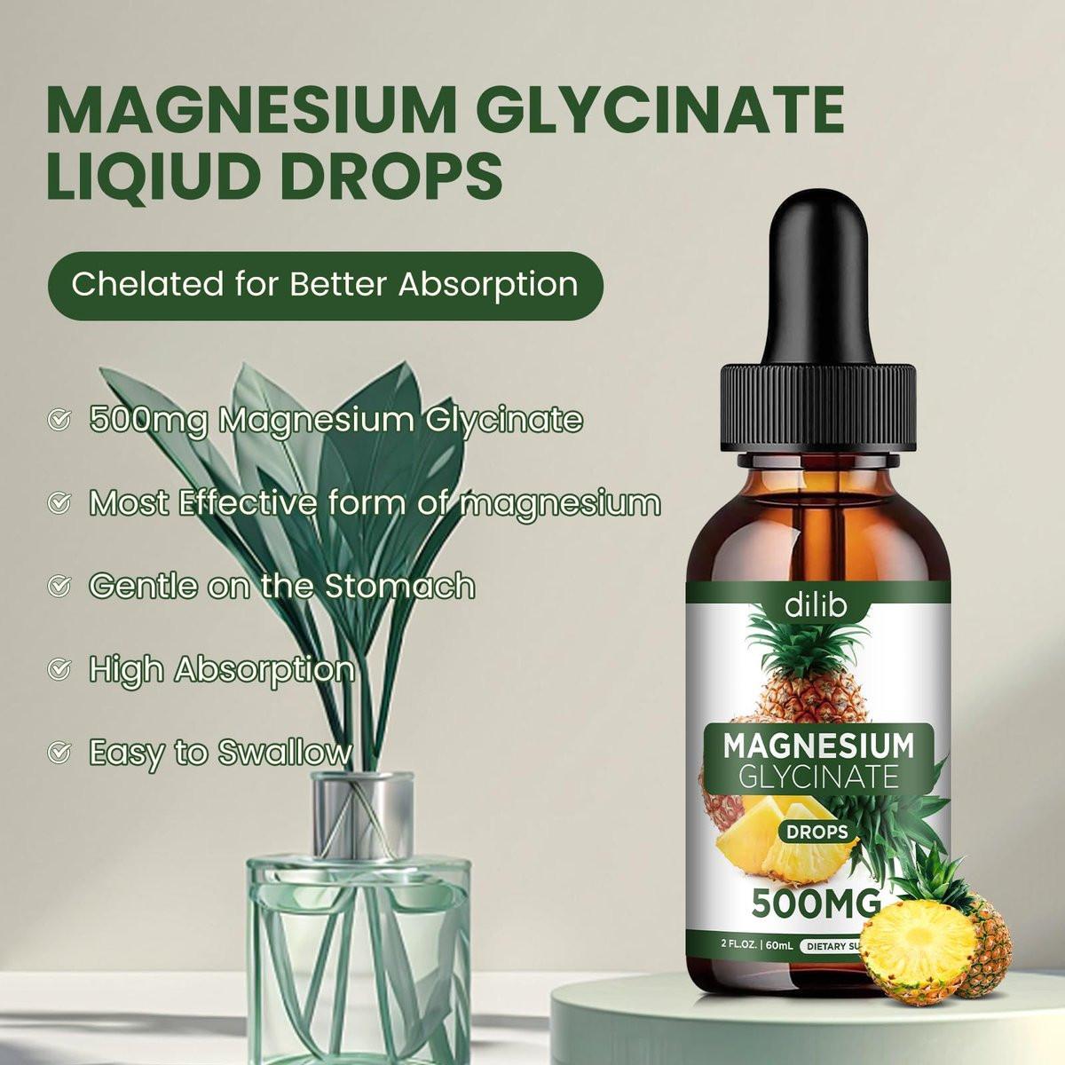 Magnesium Glycinate Supplement, Liquid Magnesium Glycinate Liquid Drops 500mg - Support Stress Relief, Relaxation, Mood, Sleep, Bone & Muscle - 2 Fl Oz, Vegan, Pineapple Flavor - görsel 3