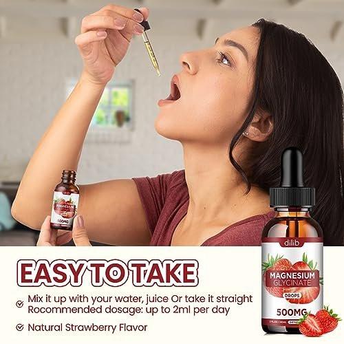 dilib Magnesium Glycinate Supplement, Liquid Magnesium Glycinate Liquid Drops 500mg - Support Stress Relief, Relaxation, Mood, Sleep, Bone & Muscle - 2 Fl Oz, Vegan, Strawberry Flavor - görsel 10
