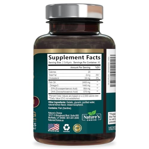 Omega 3 Fish Oil Supplements - 2400mg Fish Oil Per Serving - Triple Strength Omega-3 with Fatty Acids EPA & DHA - Natural Heart, Brain & Immune Support - Wild Caught, Bottled in USA - 180 Softgels - görsel 4