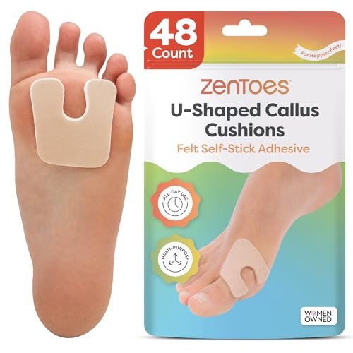 ZenToes Callus Pads | U-Shaped Design Moleskin Blister Pads | Self-Stick Adhesive Felt All Day Comfort Cushions for Calluses and Corns | Reduce Pressure and Friction | 48 Count (Beige) - görsel 1