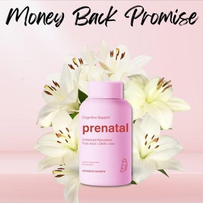 Advanced Bionetix Bio-Available Prenatal Vitamins for Women, Natural Methylated Folate Folic Acid, DHA Omega 3. Multivitamin Pre, During & Post Pregnancy