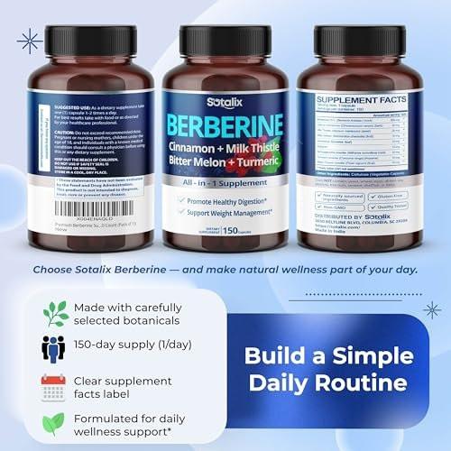 Premium Berberine Supplement with Ceylon Cinnamon, Bitter Melon, Milk Thistle - 150 Day Supply (150 Count) - görsel 6