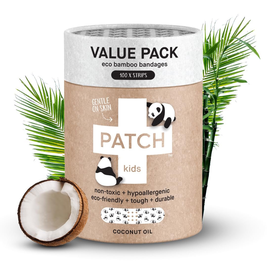 PATCH 100 Pieces, Coconut Oil, Value Pack, Kids Panda Eco-Friendly Bamboo Adhesive Bandages for Scratches & Grazes, Hypoallergenic Wound Care for Sensitive Skin, Biodegradable, Latex & Plastic Free - görsel 3