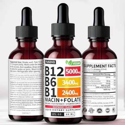 (2 Pack) Extra Strength Liquid Vitamin B12 Sublingual Vitamin B Complex - B12 Drops 10000mcg - Methylcobalamin for Energy, Brain, and Heart Support, Raspberry Flavor, Non GMO, 2 Fl Oz (80 Servings)