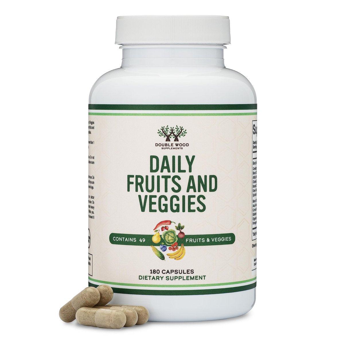 Fruits and Veggies Supplement (Daily Blend of 49 Different Fruits and Vegetables, 23 Veggies and 29 Fruits) 1,500mg Servings, 180 Capsules (No Fillers, Vegan Safe, Non-GMO) by Double Wood - görsel 5