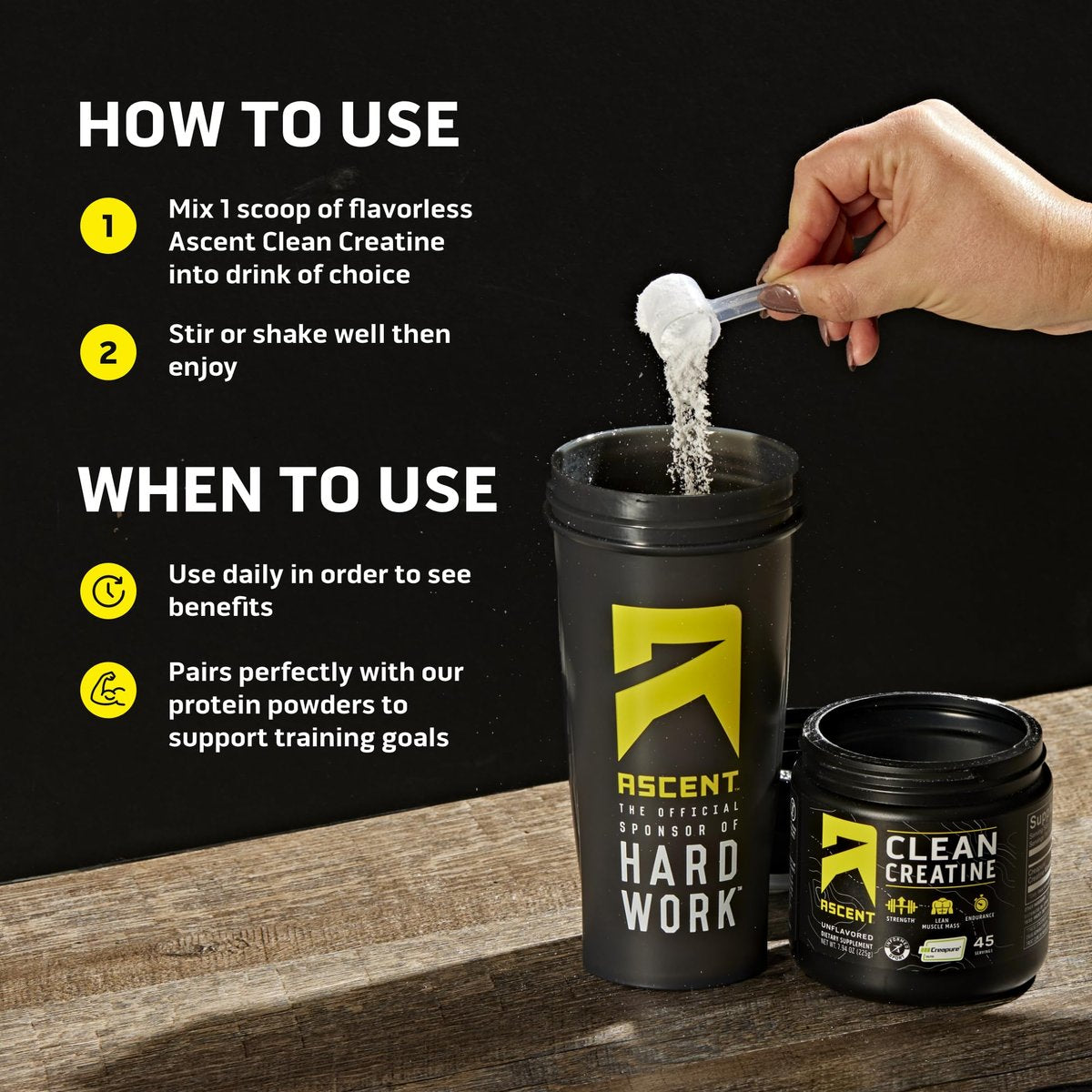 Ascent Clean Creatine Monohydrate Powder - 5G Per Serving, Creapure Supplement - Unflavored, 45 Servings - görsel 3