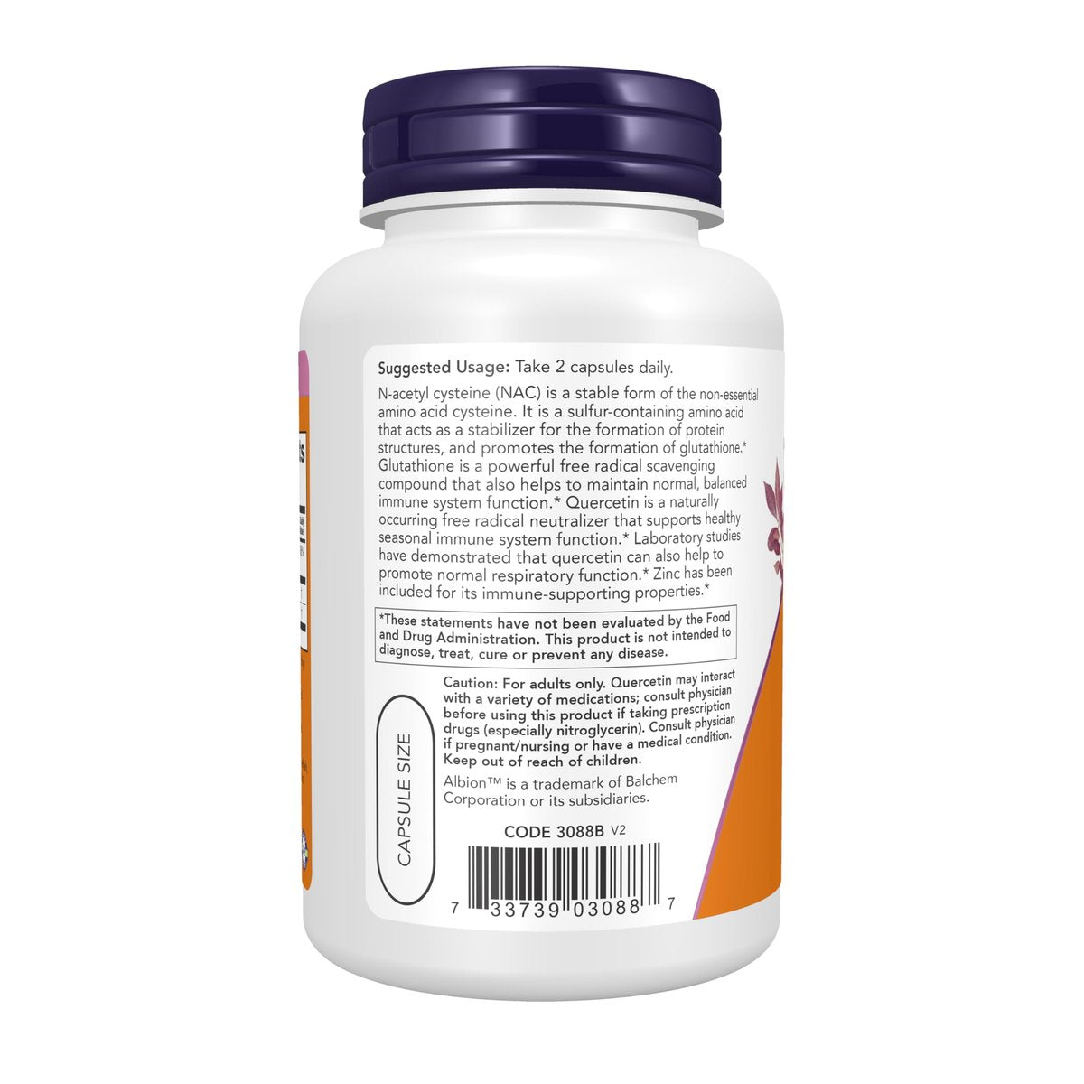 Now Foods Supplements, NAC Quercetin and Zinc, Immune and Respiratory Support*, 1,000 mg NAC, 500 mg Quercetin, 15 mg Zinc, 90 Veg Capsules - görsel 2