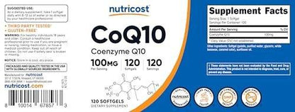 Nutricost CoQ10 Softgels (120 Servings, 100 mg Per Serving) - Better Absorption, Ultra Pure CoQ10 Supplement, Gluten Free and Non-GMO