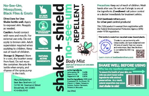 Best Bee Brothers Shake + Shield No-See-Ums Gnat Spray – Non-Greasy Bug Spray Body Mist Made with Plant-Based Ingredients, 2 Oz. (4 Pack) - görsel 3