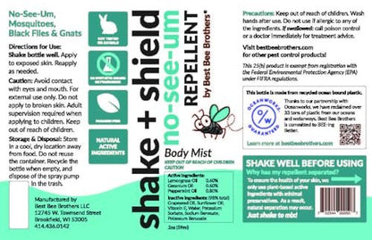 Best Bee Brothers Shake + Shield No-See-Ums Gnat Spray – Non-Greasy Bug Spray Body Mist Made with Plant-Based Ingredients, 2 Oz. (4 Pack)