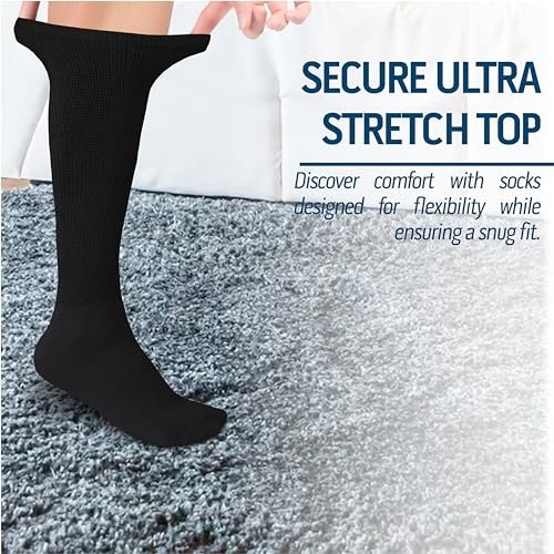 Diamond Star 6 Pairs Diabetic Knee High Socks, Over The Calf Non-Binding Cotton Socks for Men, Comfortable Fit, Men’s Shoe Size 9–12 (6 Pairs Black) - görsel 2