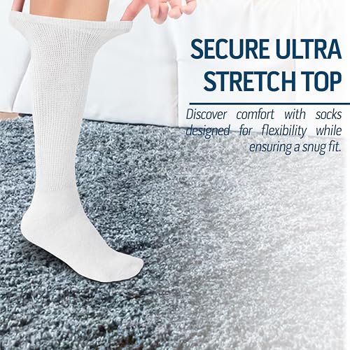 Diamond Star 6 Pairs Diabetic Knee High Socks, Over The Calf Non-Binding Cotton Socks for Men, Comfortable Fit, Men’s Shoe Size 12–14 (6 Pairs Black) - görsel 4