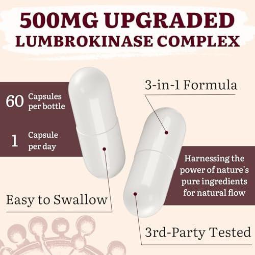 Lumbrokinase 100mg (Max Activity 1,000,000 LKU), Nattokinase 100mg-2,000 FU of Activity and Red Yeast Rice 300mg, Potent Lumbrokinase Enzymes Supplement for Circulatory, Cognition, 60 Capsules (Pack of 1) - görsel 12