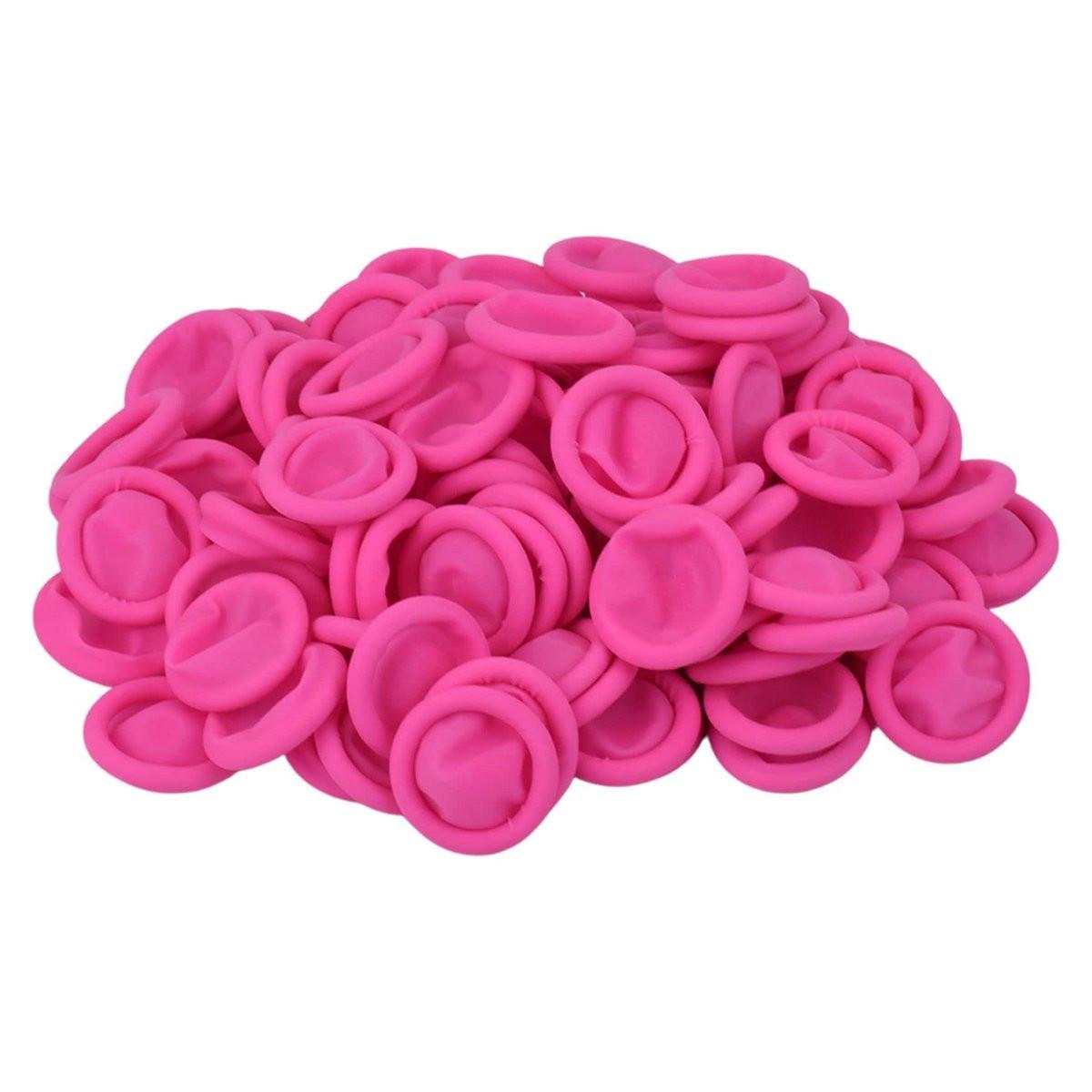 200 Pcs Finger Cots, Disposable Finger Protectors, Latex Anti-Static Finger Tip Rubber Protect Keeping Dressing Dry and Clean (Medium, Pink) - görsel 1