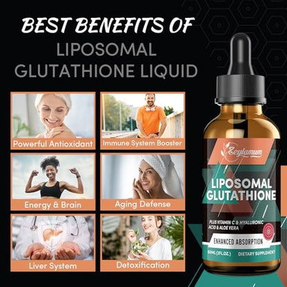 2000MG Liposomal Glutathione Liquid Drops, Ultra High Absorption, Natural Detoxification, Immune System & Skin Support*, L-Glutathione, Vitamin C & Hyaluronic Acid, Capsules Alternative, 2.02 OZ