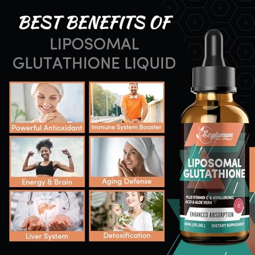 2000MG Liposomal Glutathione Liquid Drops, Ultra High Absorption, Natural Detoxification, Immune System & Skin Support*, L-Glutathione, Vitamin C & Hyaluronic Acid, Capsules Alternative, 2.02 OZ - görsel 9