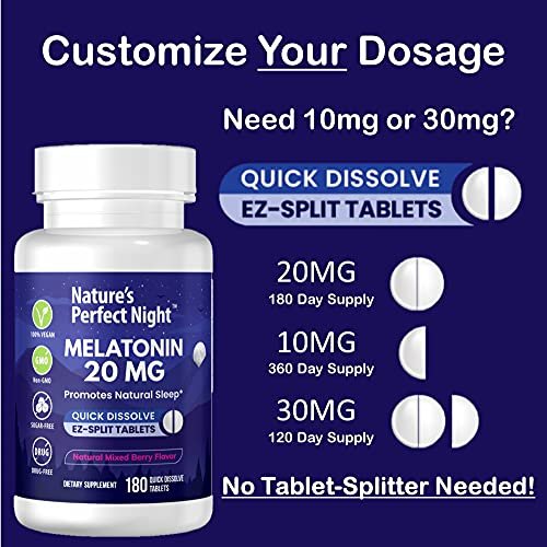 Nature's Perfect Night | Melatonin 20mg | 180 Quick Dissolve Tablets, 2-Pack | Natural Mixed Berry Flavor | High Potency | Sugar Free | Vegan | Gluten Free - görsel 5