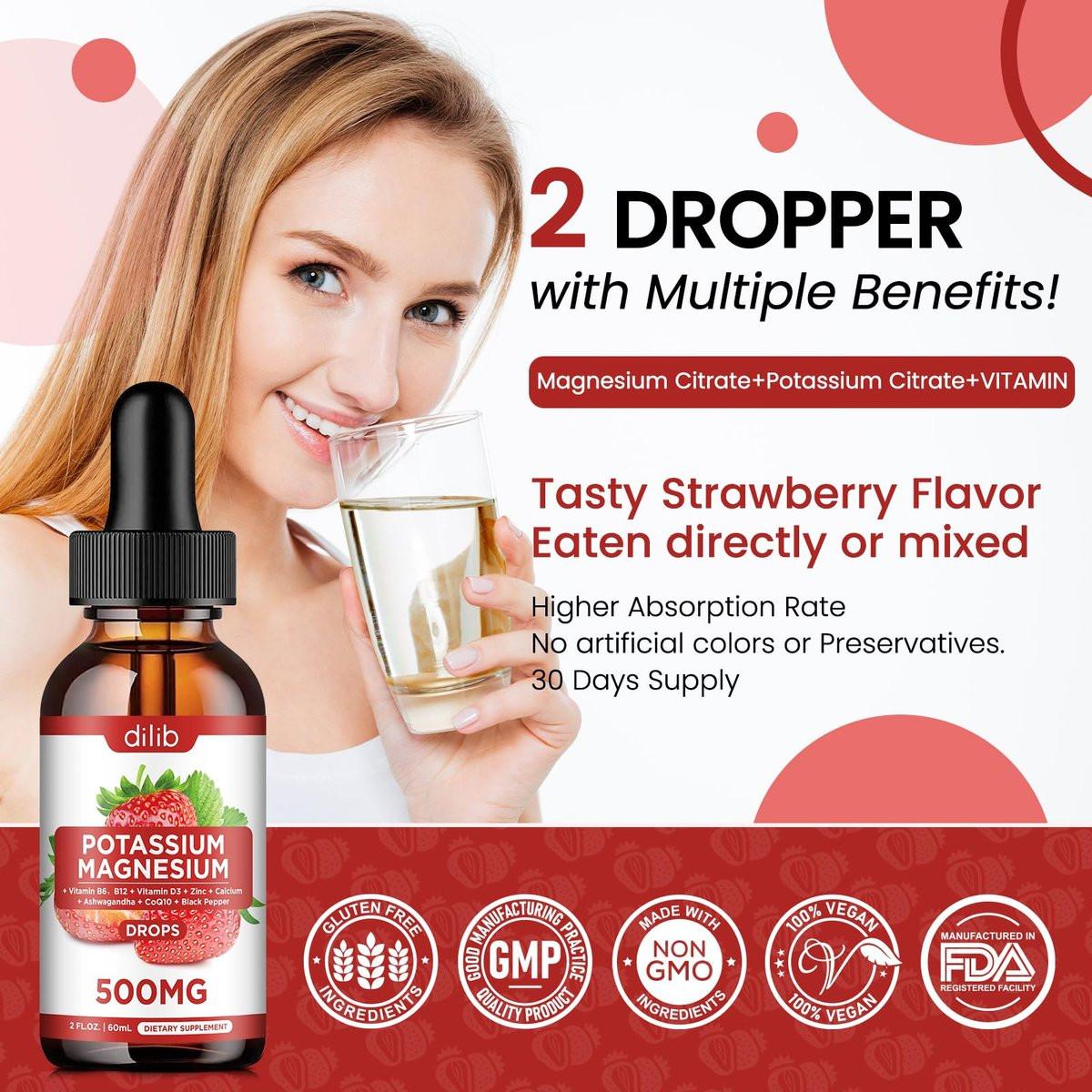 Potassium Magnesium Citrate Supplement, Liquid Magnesium Citrate Drops 500mg with Ashwagandha, Calcium, Zinc, Vitamin D3, B6, B12, CoQ10 - Support Calm & Bone & Muscle & Immune Health Vegan 2 fl oz - görsel 13