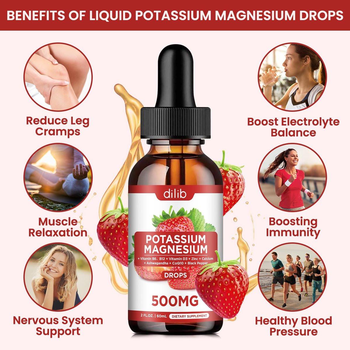 Potassium Magnesium Citrate Supplement, Liquid Magnesium Citrate Drops 500mg with Ashwagandha, Calcium, Zinc, Vitamin D3, B6, B12, CoQ10 - Support Calm & Bone & Muscle & Immune Health Vegan 2 fl oz - görsel 5