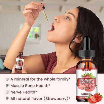 Potassium Magnesium Citrate Supplement, Liquid Magnesium Citrate Drops 500mg with Ashwagandha, Calcium, Zinc, Vitamin D3, B6, B12, CoQ10 - Support Calm & Bone & Muscle & Immune Health Vegan 2 fl oz