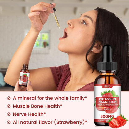 Potassium Magnesium Citrate Supplement, Liquid Magnesium Citrate Drops 500mg with Ashwagandha, Calcium, Zinc, Vitamin D3, B6, B12, CoQ10 - Support Calm & Bone & Muscle & Immune Health Vegan 2 fl oz