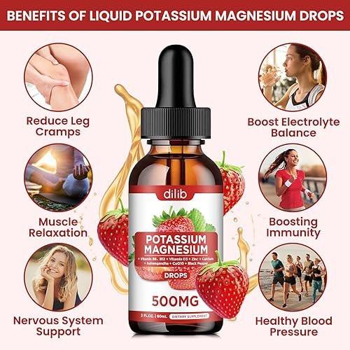 Potassium Magnesium Citrate Supplement, Liquid Magnesium Citrate Drops 500mg with Ashwagandha, Calcium, Zinc, Vitamin D3, B6, B12, CoQ10 - Support Calm & Bone & Muscle & Immune Health Vegan 2 fl oz - görsel 6