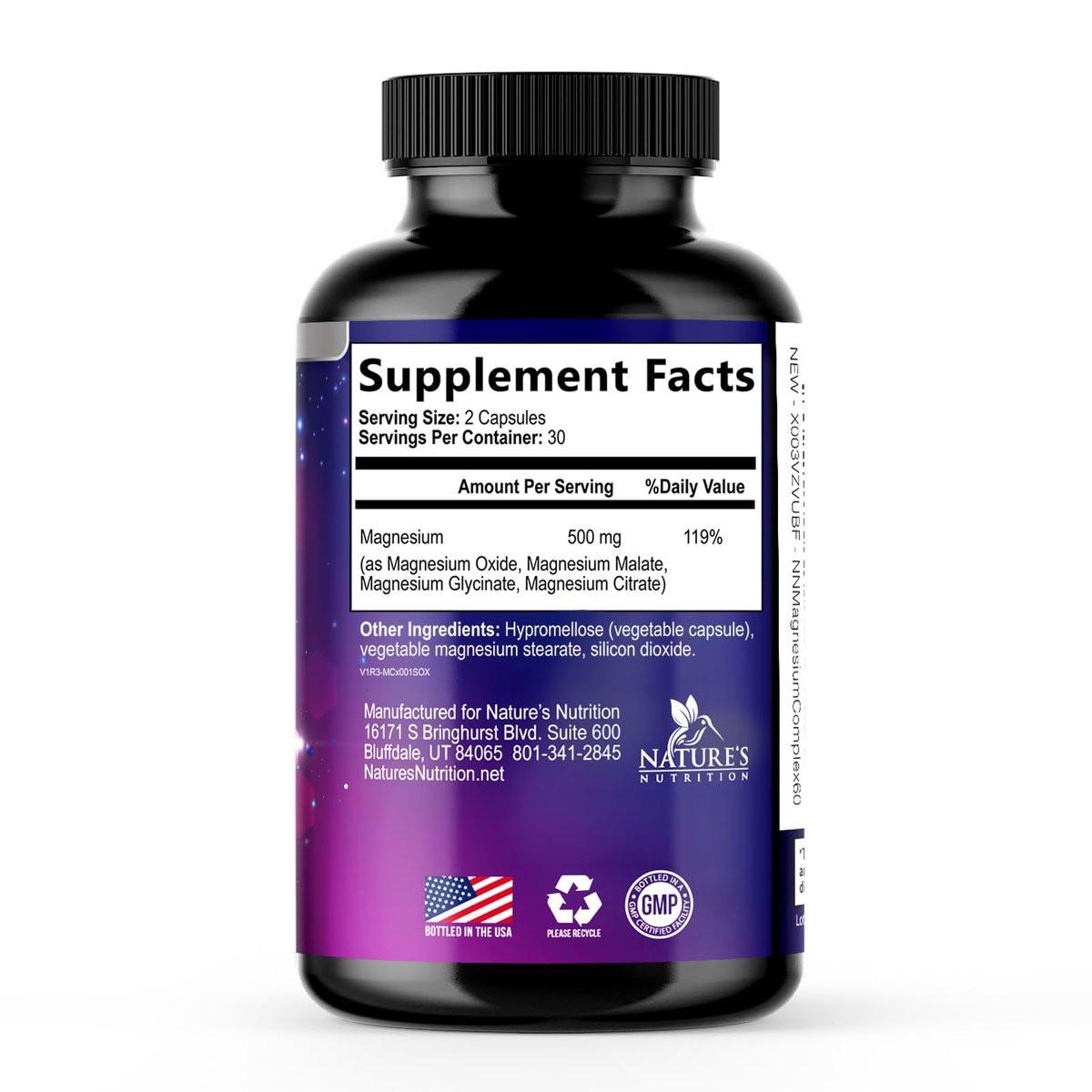 Magnesium Complex Supplement - Magnesium 500 mg Per Serving - 4 in 1 High Absorption Blend - 100% Chelated Magnesium Glycinate with Malate, Citrate & Oxide - Vegan Complex - USA Bottled - 120 Capsules - görsel 12