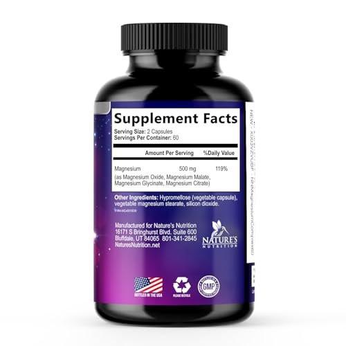 Magnesium Complex Supplement - Magnesium 500 mg Per Serving - 4 in 1 High Absorption Blend - 100% Chelated Magnesium Glycinate with Malate, Citrate & Oxide - Vegan Complex - USA Bottled - 120 Capsules - görsel 15