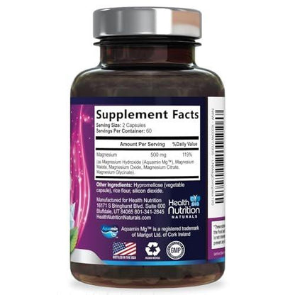 Magnesium Complex 500mg per Serving - Max Absorption Magnesium Powder Capsules for Muscle, Nerve, Bone and Heart Health Support, High Absorption Citrate Complex, Gluten Free, Non-GMO - 120 Capsules