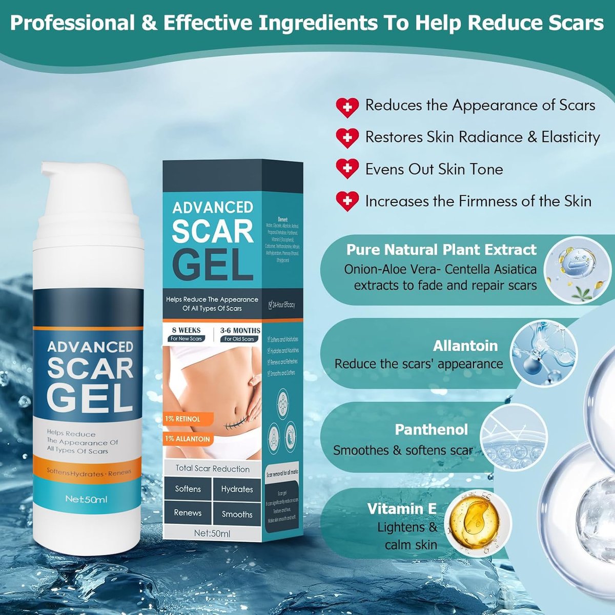 Gowgaw Scar Gel, Scar Cream, Advance Scar Gel for Surgical Scars, Face, Body, Leg, Burns, Acne, C-Section, Stretch Marks, Keloids for Old & New Scars, Scar Removal for Women Men, 1.76oz - görsel 8