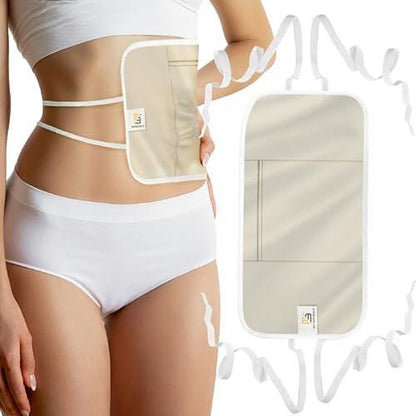 Castor Oil Wrap - Organic Cotton, Reusable Adjustable Pack with Durable Straps and Leak-Resistant Outer Layer, Stomach Wrap for Castor Oil Detox and Wellness (Beige)