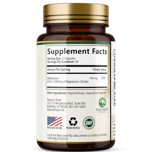 Magnesium Citrate Capsules - Max Absorption Magnesium Powder - Muscle, Bone, Nerve & Heart Health Support - Premium Formula is Powerful & Gentle for Women & Men - Bottled in USA - 120 Capsules - görsel 3