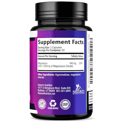 Magnesium Citrate 1000mg Per Serving - 3X Strength Magnesium Supplement for Bone, Muscle, Heart, Natural Sleep Support for Men & Women, Vegan Mag Mineral Pills, Non-GMO, Bottled in USA - 120 Capsules