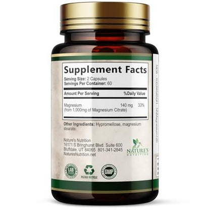 Magnesium Citrate 1000mg Per Serving - Extra Strength Magnesium for Bone, Muscle, Nerves & Heart Health Support, Natural Magnesium Supplement for Calm & Whole Body Support, USA Bottled - 240 Capsules