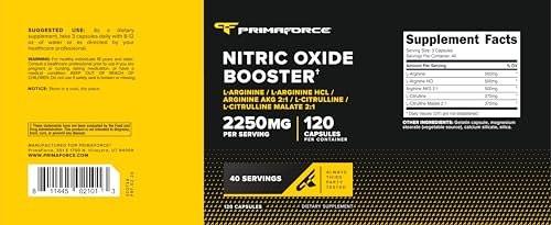 Primaforce Nitric Oxide Booster (2,250mg, 120 Capsules) - 40 Servings of Our Nitric Oxide Boosting Blend for Pre-Workout and Post-Workout - görsel 1