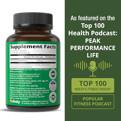 Paraxanthine Capsules for Clean, Jitter Free Energy - Enfinity Supplement - Known for Focus, Concentration, and Productivity - Plus Great for A Pre Workout - Nootropic Pills for Men & Women