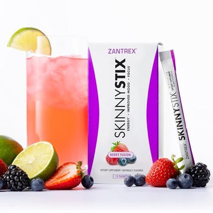 Zantrex SkinnyStix Berry Fusion GLP-1 Support Drink Mix, Energy & Metabolic Support Powder, Appetite Control, 15 Single-Serving Packets