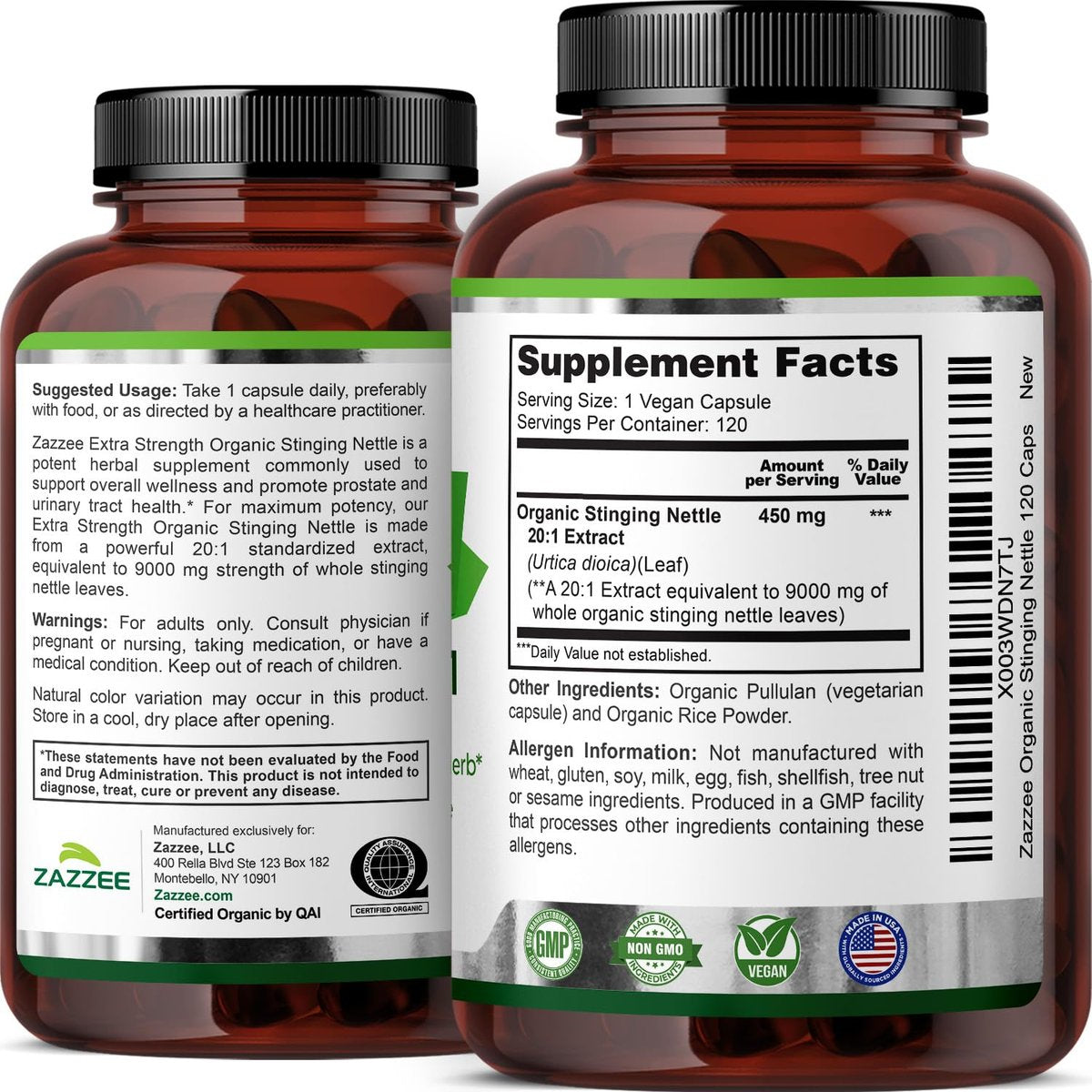 Zazzee USDA Organic Stinging Nettle Leaf 20:1 Extract, 120 Vegan Capsules, 4 Month Supply, Urtica Dioica, Respiratory, Immune & Seasonal Wellness Support, Organic Herbal Supplement, Made in the USA - görsel 16