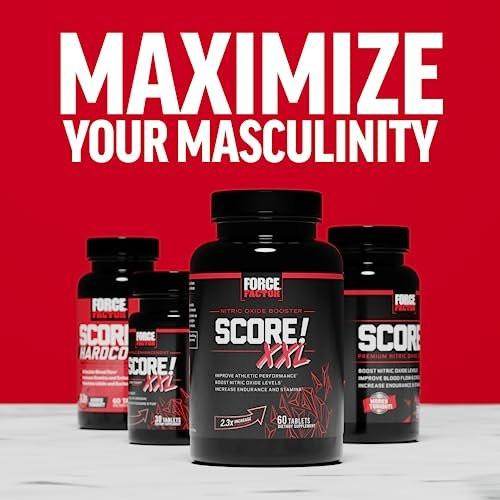 Force Factor Score! XXL Nitric Oxide Booster Supplement for Men with L-Citrulline, Horny Goat Weed, Black Maca, & Tribulus Terrestris to Increase Stamina, Energy, and Physical Performance, 60 Tablets - görsel 1