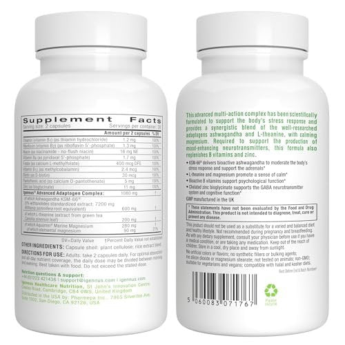 Igennus High Strength Ashwagandha, Magnesium, & L-Theanine Stress Relief Complex, KSM-66 Root Extract Adaptogens, Boosted with Methylfolate, Zinc & Biotin Clean Label, 60 Fast Acting Capsules - görsel 12