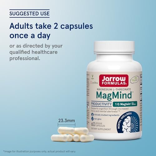 Jarrow Formulas Magnesium L-Threonate, MagMind Productivity, High Absorption Magnesium, Brain Supplements for Memory and Focus, 60 Veggie Capsules, Up to a 30 Day Supply - görsel 5